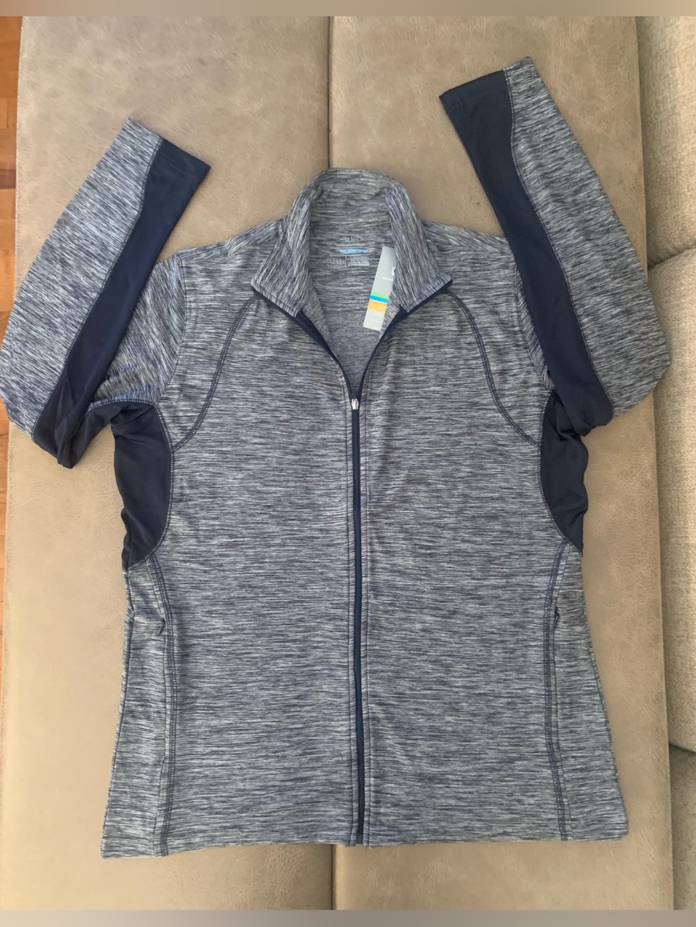 Page & Tuttle Cool Swing Womens Heather Navy UPF 30 Full Zip Active Jacket NEW L
